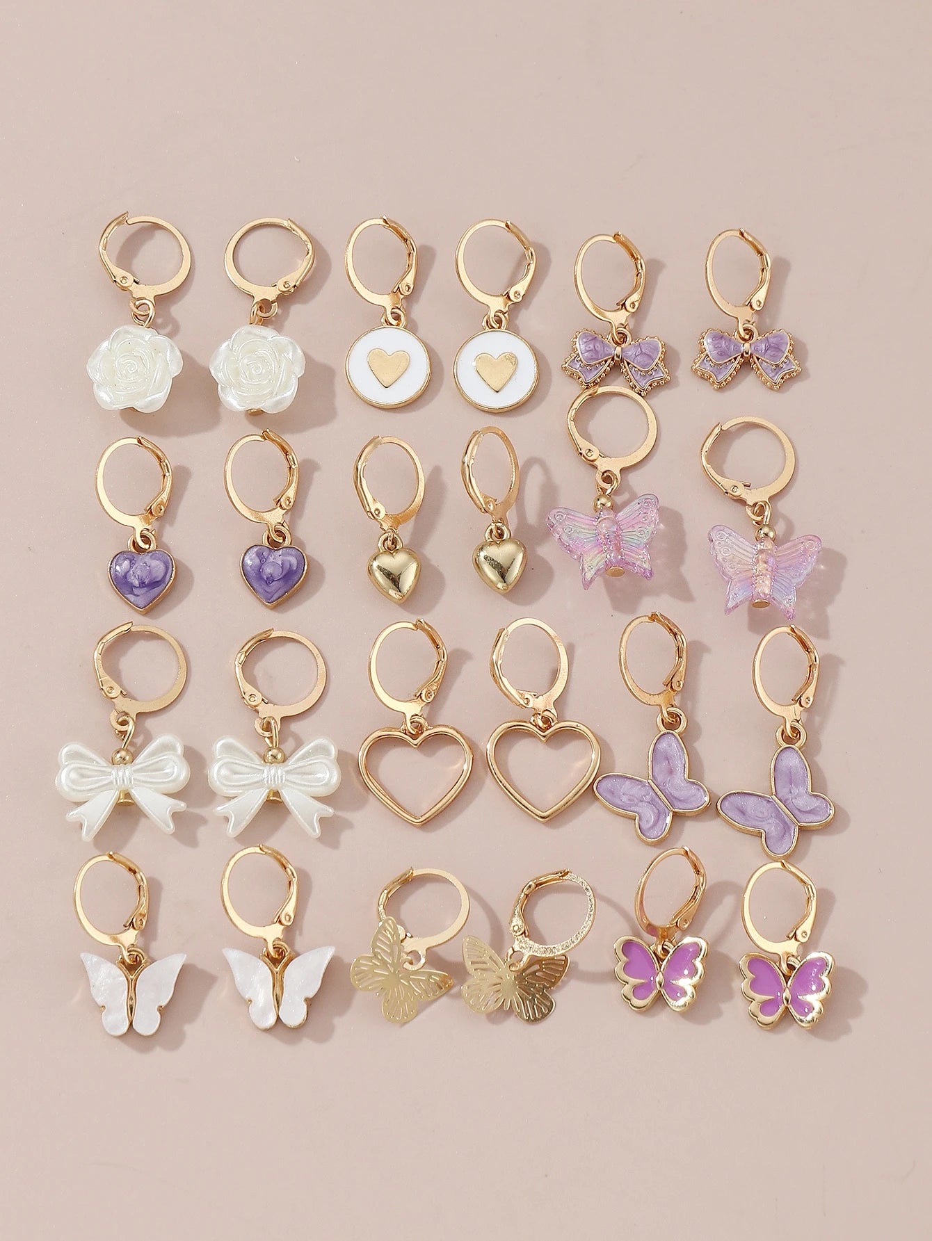 24Pcs Butterfly & Heart Shaped Earrings for Girls