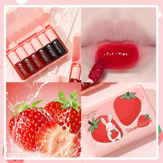 6 Colors Lip Tinted Stains Set, Mini Vivid High Pigment Lipstick, Hydrating Moisturizing Lip Cheeks Eyes Tint, Waterproof Long Lasting Shiny Glow Natural Glossy Non-Sticky Lip Stain Makeup