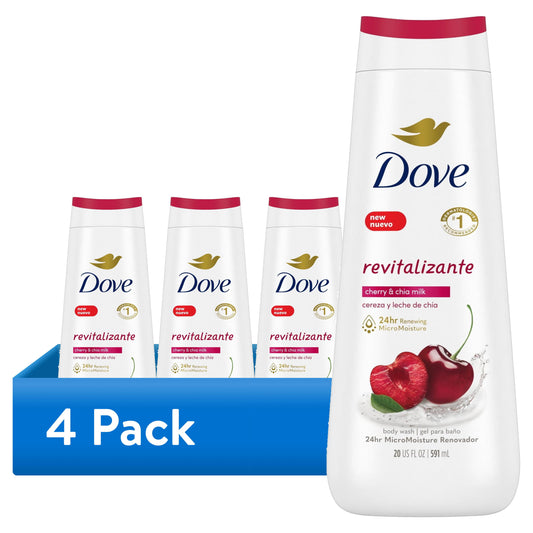 (4 Pack)  Body Wash for Women Moisturizing Revitalize Cherry & Chia Milk Cleanser, 20 Oz