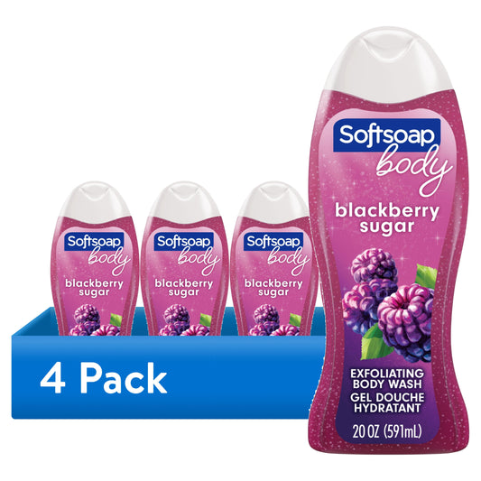 (4 Pack)  Exfoliating Body Wash, All Skin Types, Blackberry Sugar, 20 Fl Oz Bottle