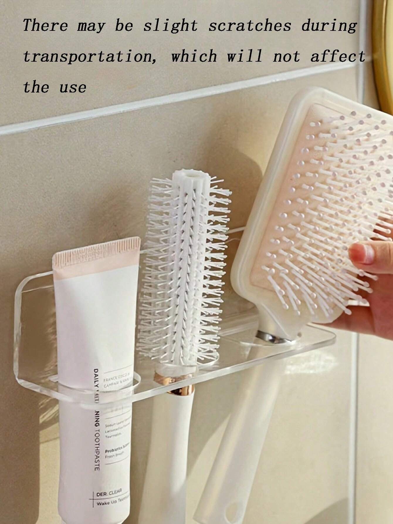 1/2/3Pcs Acrylic Plastic Bathroom Comb Holder, Wall-Mounted No-Drill Storage Rack for Vanity, Clear Transparent Organizer for Hair Brushes and Toiletries, 6.89In Length