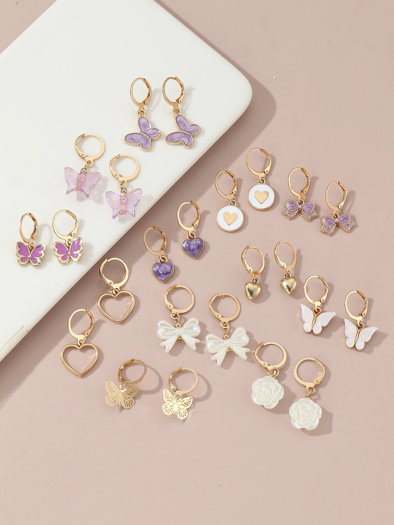 24Pcs Butterfly & Heart Shaped Earrings for Girls