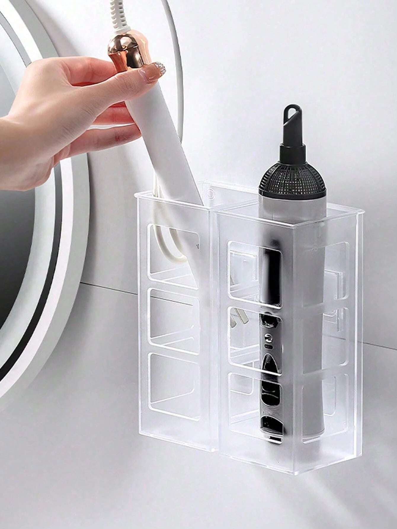 1/2/3Pcs Acrylic Plastic Bathroom Comb Holder, Wall-Mounted No-Drill Storage Rack for Vanity, Clear Transparent Organizer for Hair Brushes and Toiletries, 6.89In Length