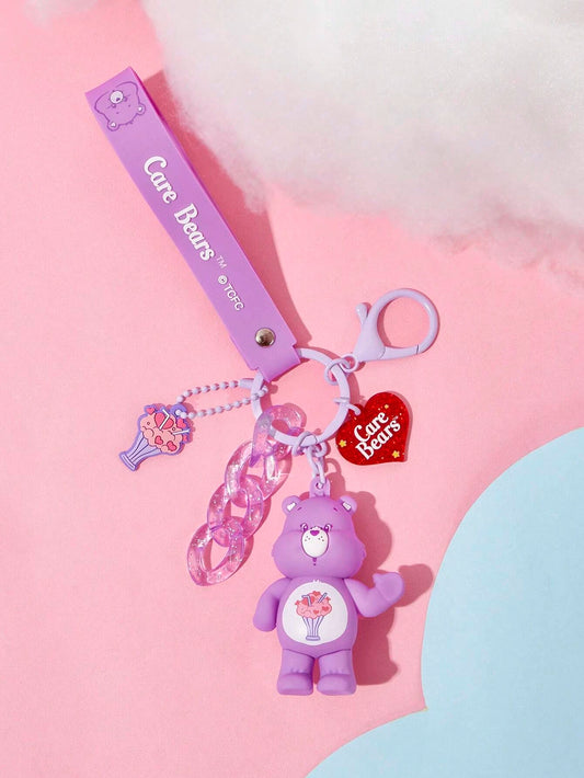 X Care Bears Heart-Shaped Purple 3D Bag Charm Pendant Keychain