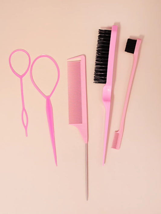 Hair Brush and Braid Set, 5Pcs/Set, Tear Comb Brush, Edge Brush, Braid Tool, Hair Braiding Tool, Suitable for Women and Men