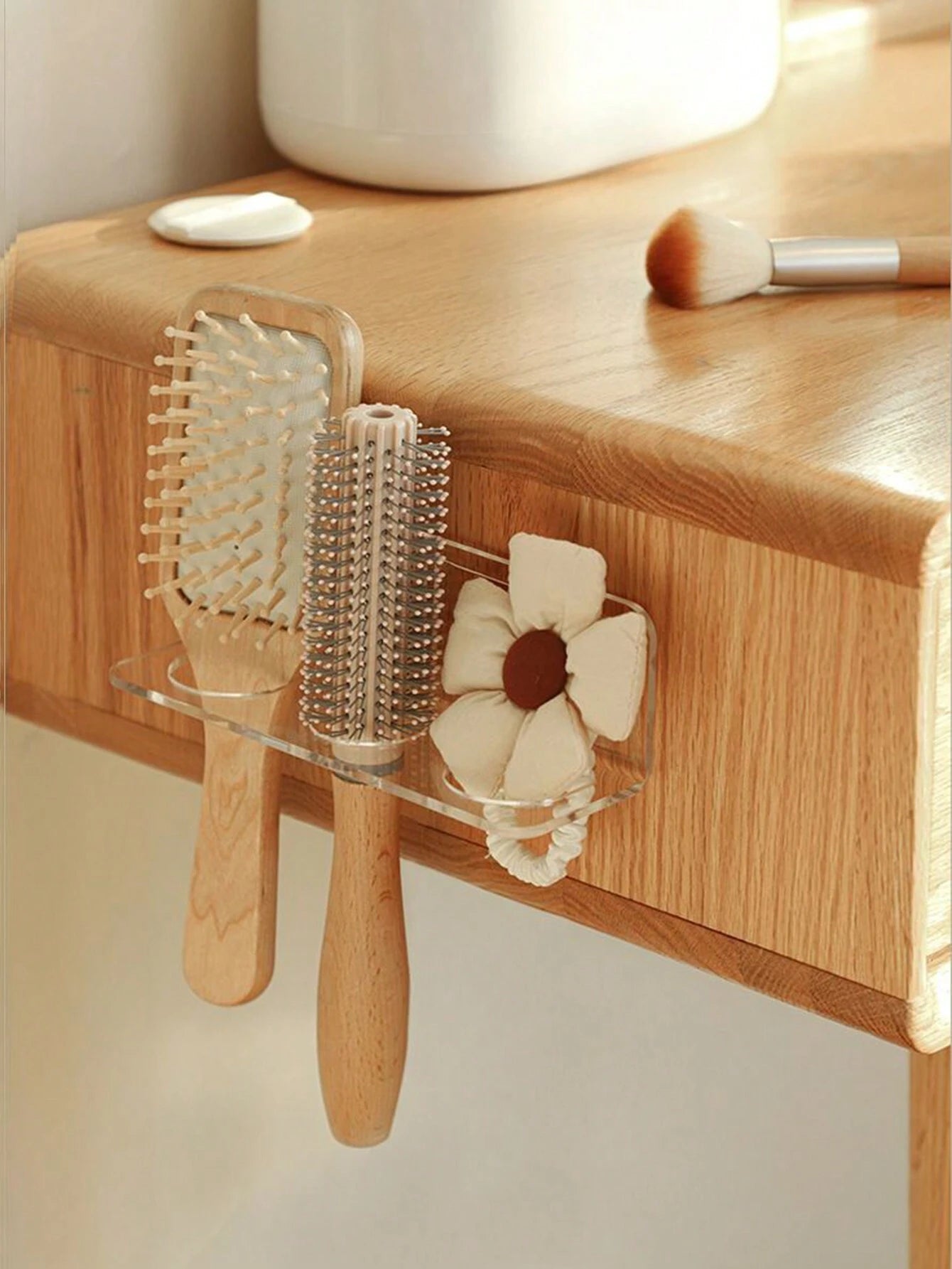 1/2/3Pcs Acrylic Plastic Bathroom Comb Holder, Wall-Mounted No-Drill Storage Rack for Vanity, Clear Transparent Organizer for Hair Brushes and Toiletries, 6.89In Length