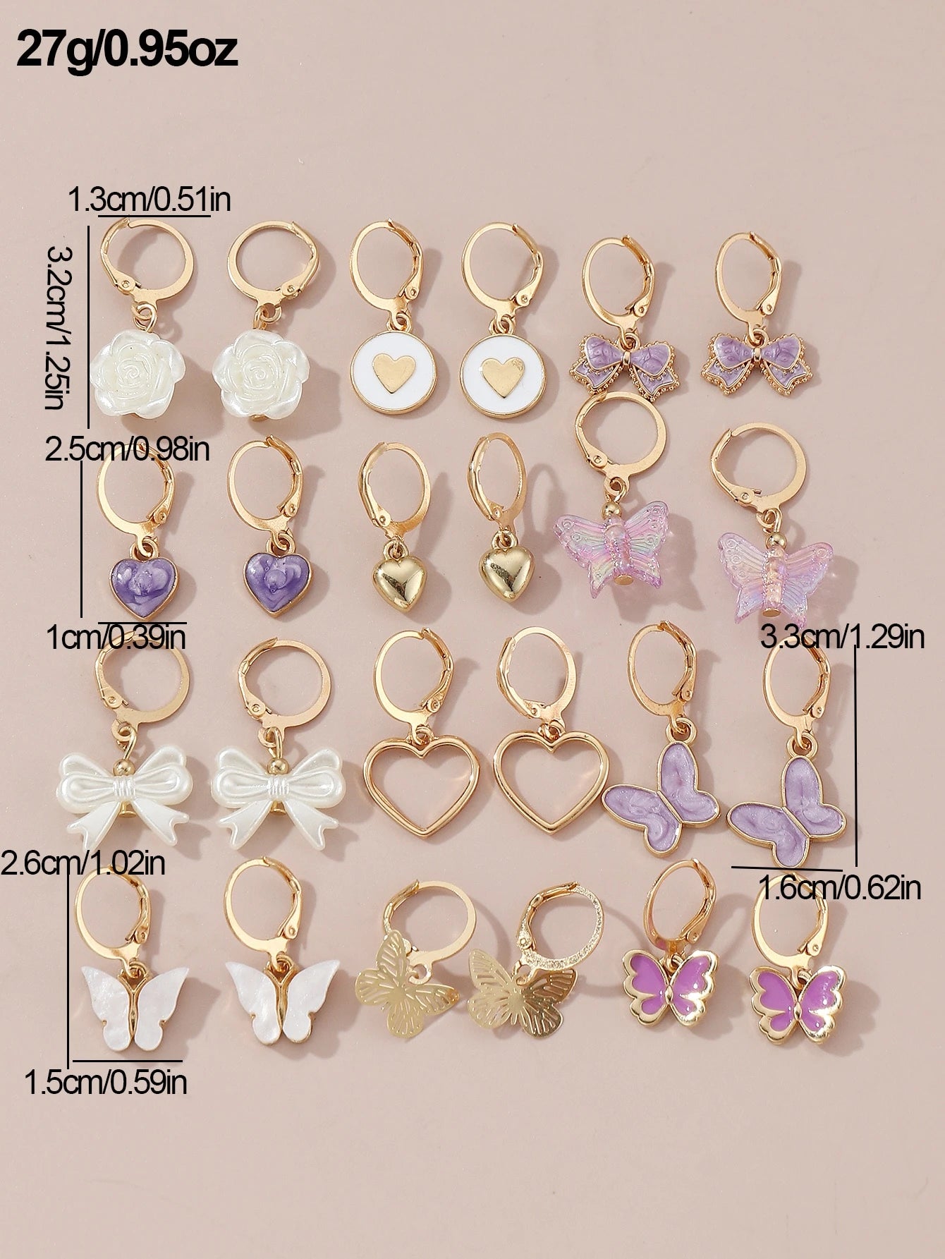 24Pcs Butterfly & Heart Shaped Earrings for Girls