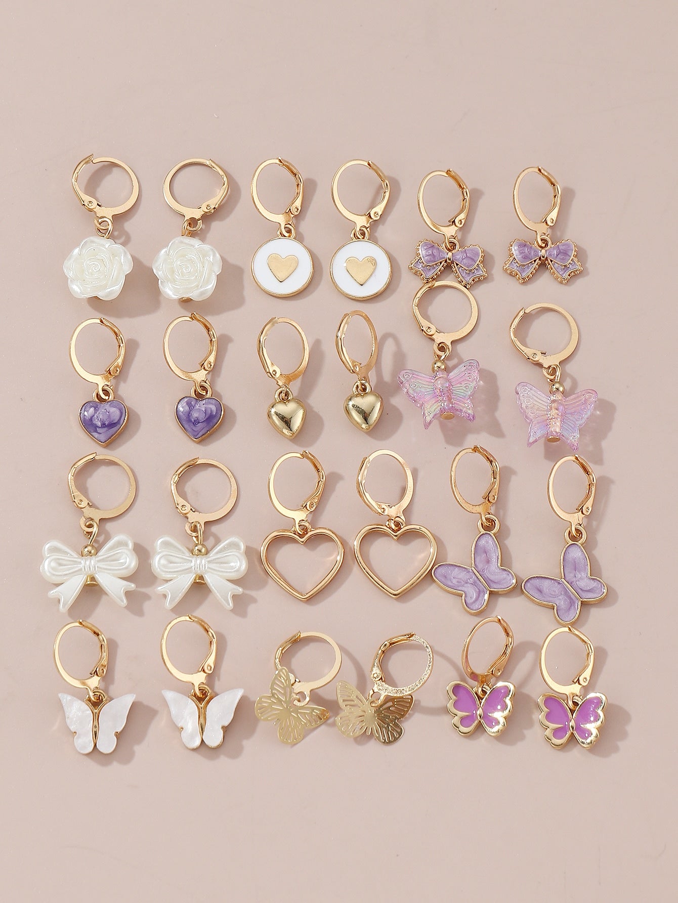 24Pcs Butterfly & Heart Shaped Earrings for Girls
