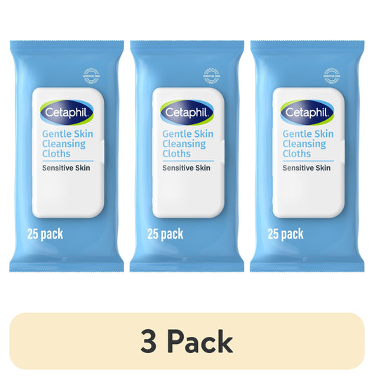 (3 Pack)  Gentle Skin Cleansing Cloths, 25 Ct, Fragrance Free Face and Body Wipes