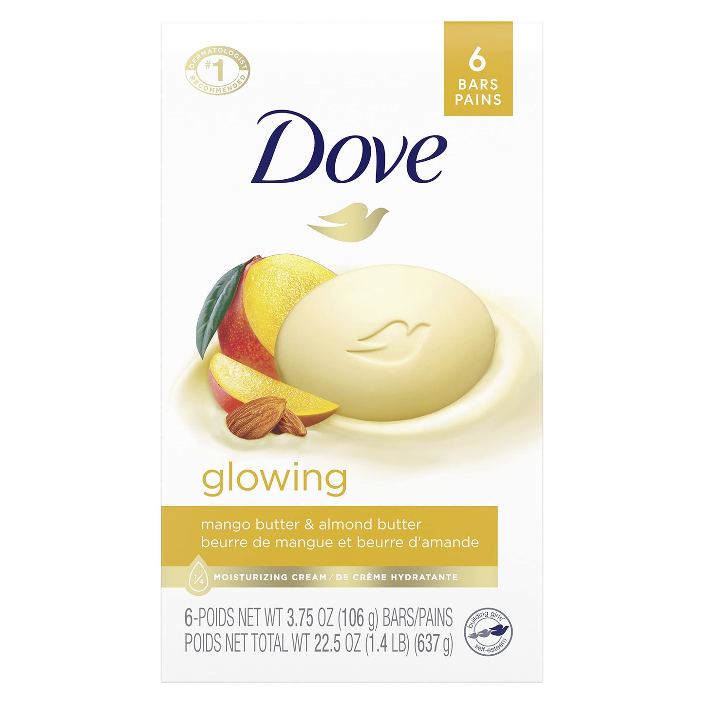 Beauty Bar Gentle Skin Cleanser Moisturizing for Gentle Soft Skin Care Glowing Mango Butter and Almond Butter More Moisturizing than Bar Soap 3. 75 Oz 6 Bars(Pack of 1)