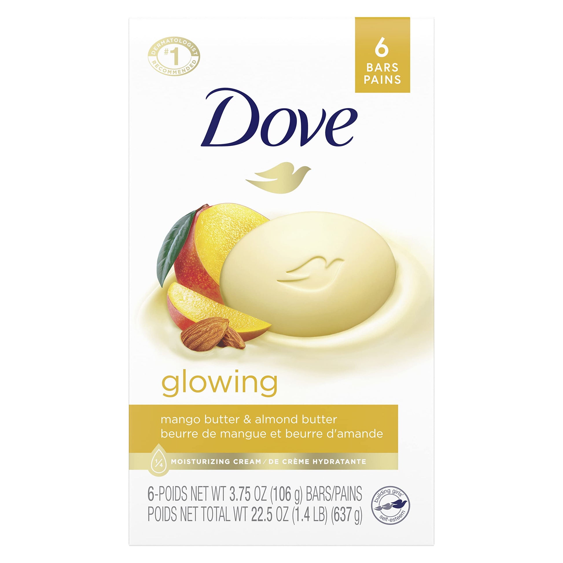 Beauty Bar Gentle Skin Cleanser Moisturizing for Gentle Soft Skin Care Glowing Mango Butter and Almond Butter More Moisturizing than Bar Soap 3. 75 Oz 6 Bars(Pack of 1)