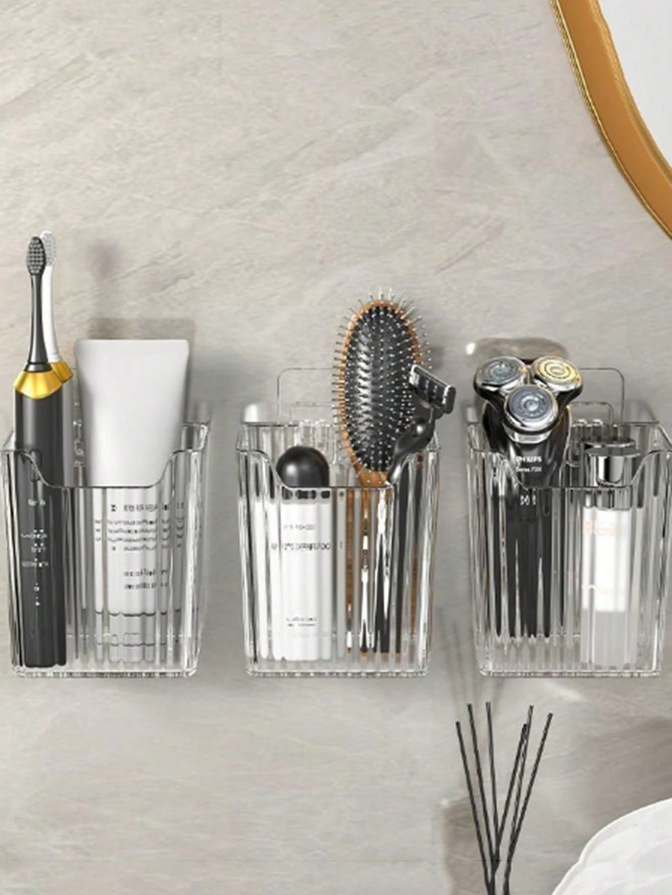 1/2/3Pcs Acrylic Plastic Bathroom Comb Holder, Wall-Mounted No-Drill Storage Rack for Vanity, Clear Transparent Organizer for Hair Brushes and Toiletries, 6.89In Length