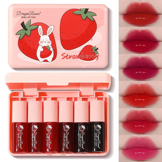 6 Colors Lip Tinted Stains Set, Mini Vivid High Pigment Lipstick, Hydrating Moisturizing Lip Cheeks Eyes Tint, Waterproof Long Lasting Shiny Glow Natural Glossy Non-Sticky Lip Stain Makeup