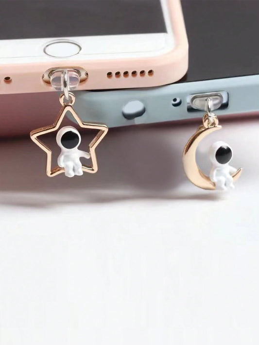 2Pcs Astronaut Star & Moon Decor Phone Dust Plug