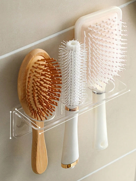 1/2/3Pcs Acrylic Plastic Bathroom Comb Holder, Wall-Mounted No-Drill Storage Rack for Vanity, Clear Transparent Organizer for Hair Brushes and Toiletries, 6.89In Length