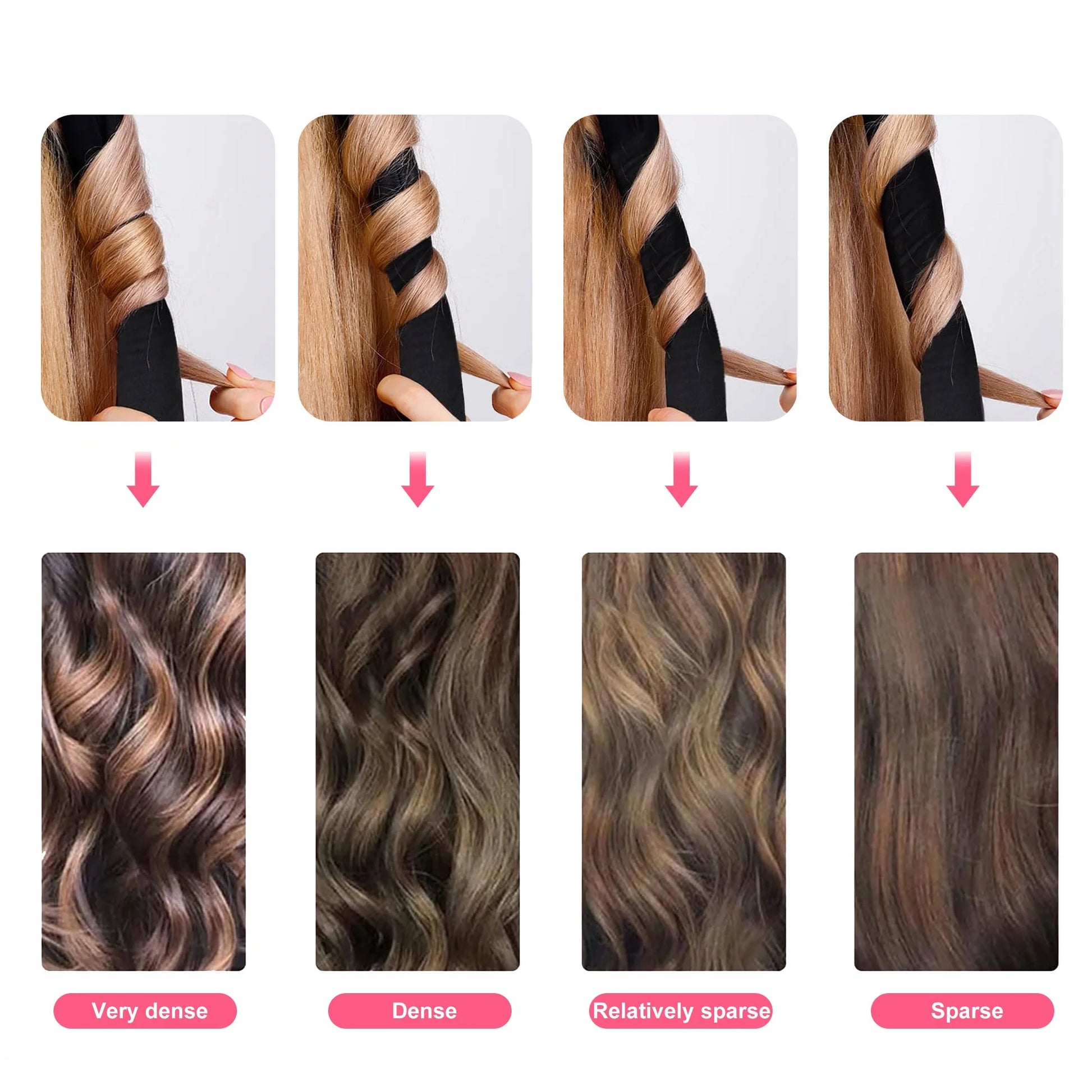 Heatless Curling Rod Headband,  Sleeping Hair Roller for Women, Heatless Hair Curler, Hair Curl Ribbon with Clips and Loops, Black/Pink/Leopard