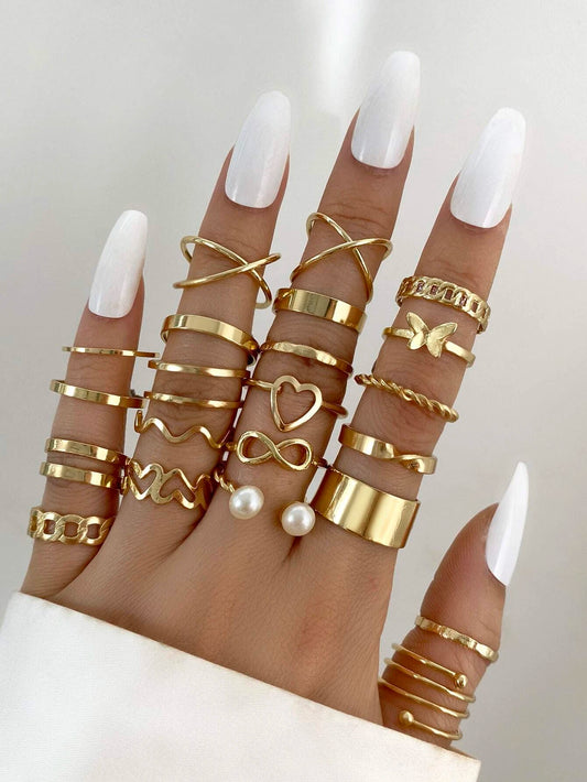 22Pcs Heart & Faux Pearl Decor Ring Valentines,Mom,Mother,Mother'S Day,Gift