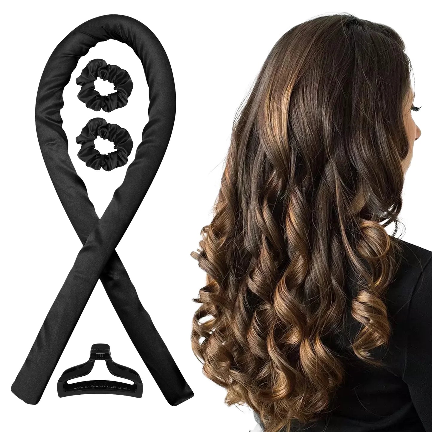 Heatless Curling Rod Headband,  Sleeping Hair Roller for Women, Heatless Hair Curler, Hair Curl Ribbon with Clips and Loops, Black/Pink/Leopard